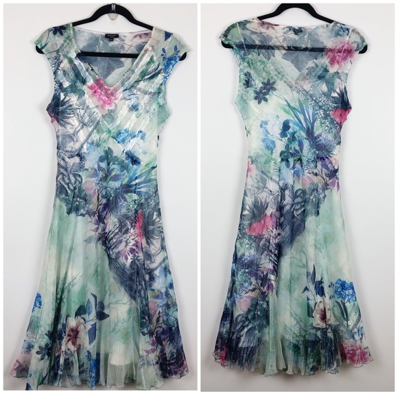 Komarov Dresses & Skirts - KOMAROV Dress V-Neck Cap Sleeve Watercolor